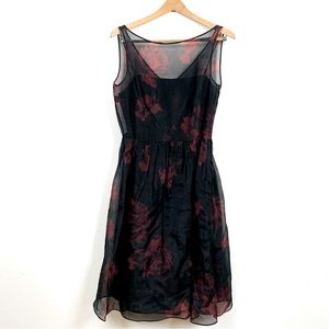 Ann Taylor Black Red Floral Sheer Dress With Slip